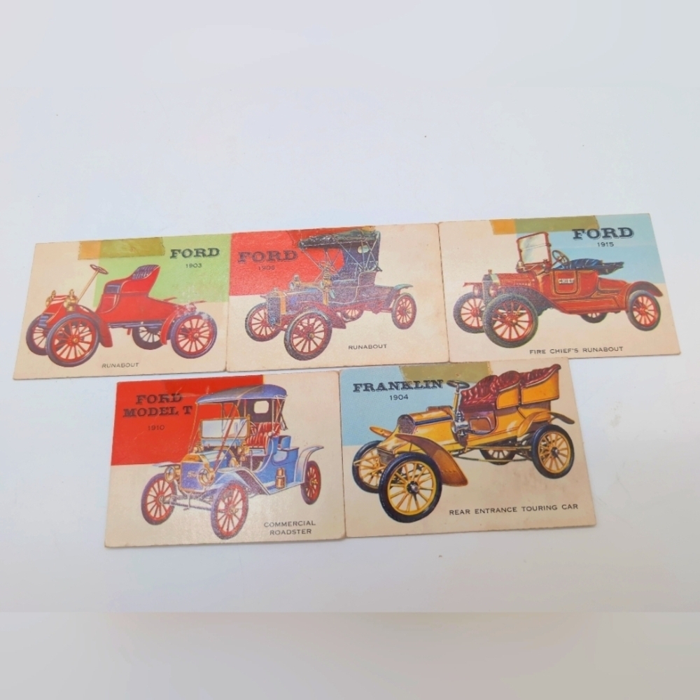 1954 Topps Card Set Of 5 Ford & Franklin Fire Chief, Runabout, Roadster Touring